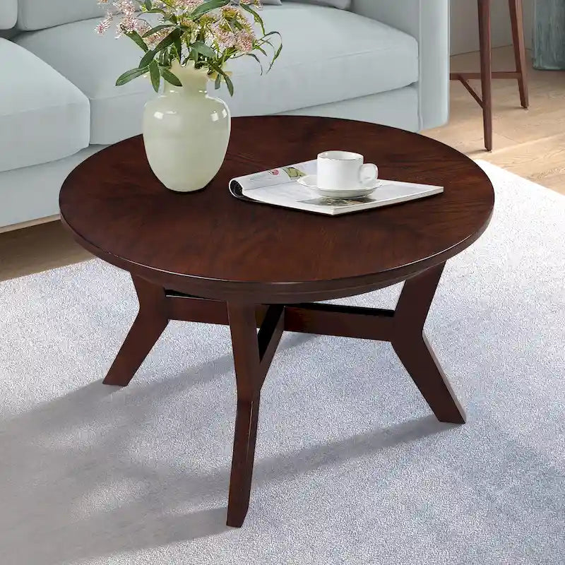 32inch Wood Round Coffee Table for Living Room,Mid Century Farmhouse Circle Wooden Coffee Tables for Apartment, Easy Assembly