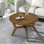 32inch runder Couchtisch aus Holz für das Wohnzimmer, runder Couchtisch aus Holz im Mid-Century-Bauernhausstil für Wohnungen, einfache Montage
