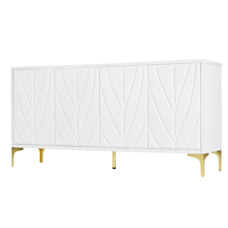 Creative carved 4-door Sideboard Handleless Press-to-Open Design Buffet Cabinet for Dining Room,Living Room, Bedroom, Hallway