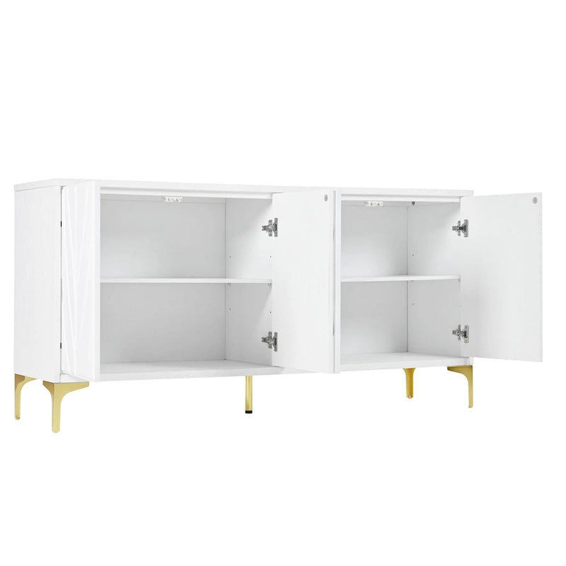 Creative carved 4-door Sideboard Handleless Press-to-Open Design Buffet Cabinet for Dining Room,Living Room, Bedroom, Hallway