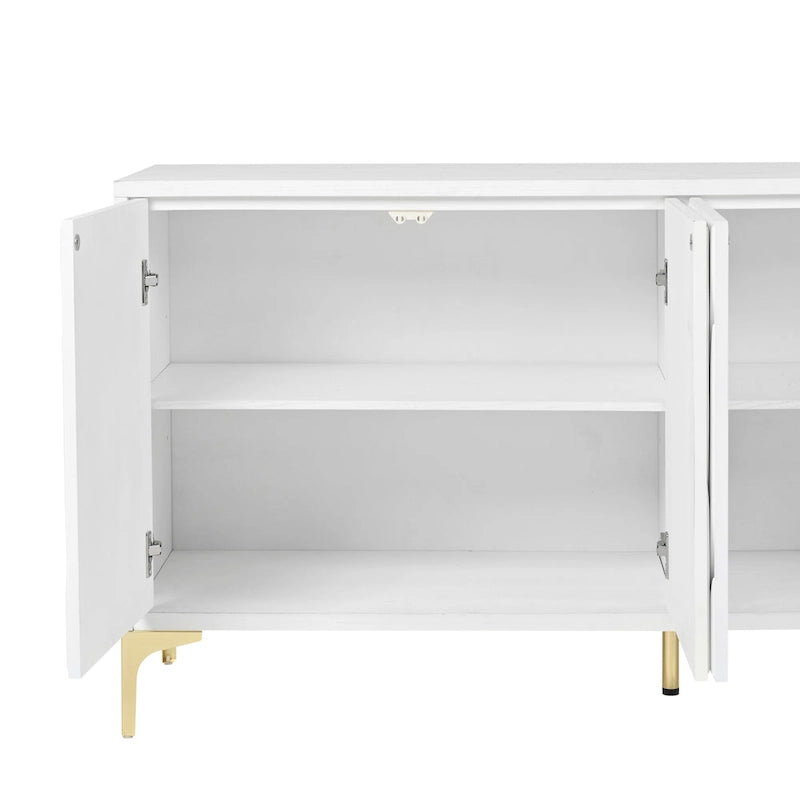 Creative carved 4-door Sideboard Handleless Press-to-Open Design Buffet Cabinet for Dining Room,Living Room, Bedroom, Hallway