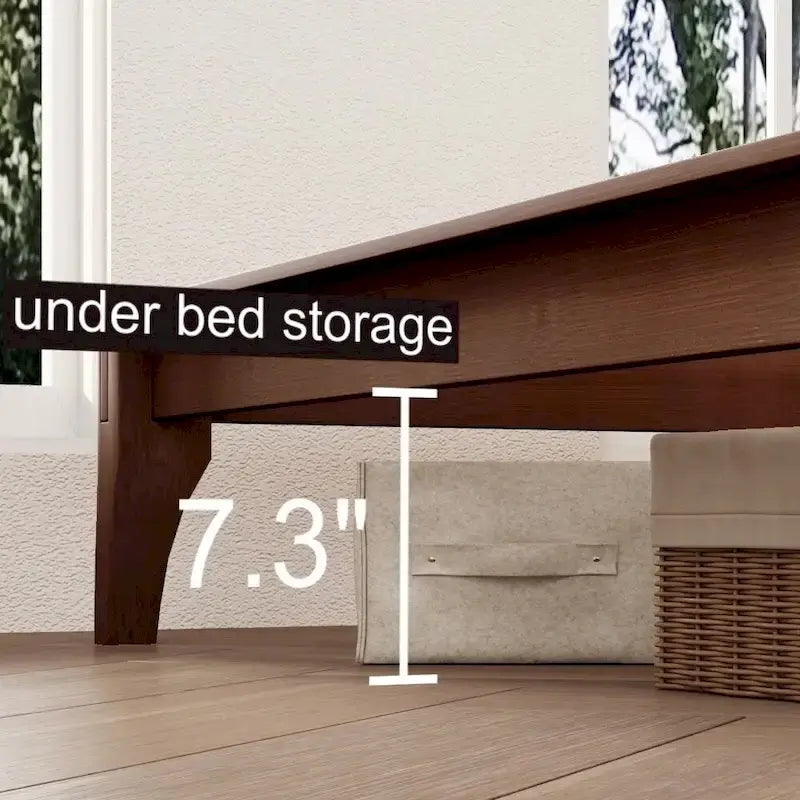 Elegant Solid Bamboo Wood Platform Bed with Upholstered Adjustable Headboard