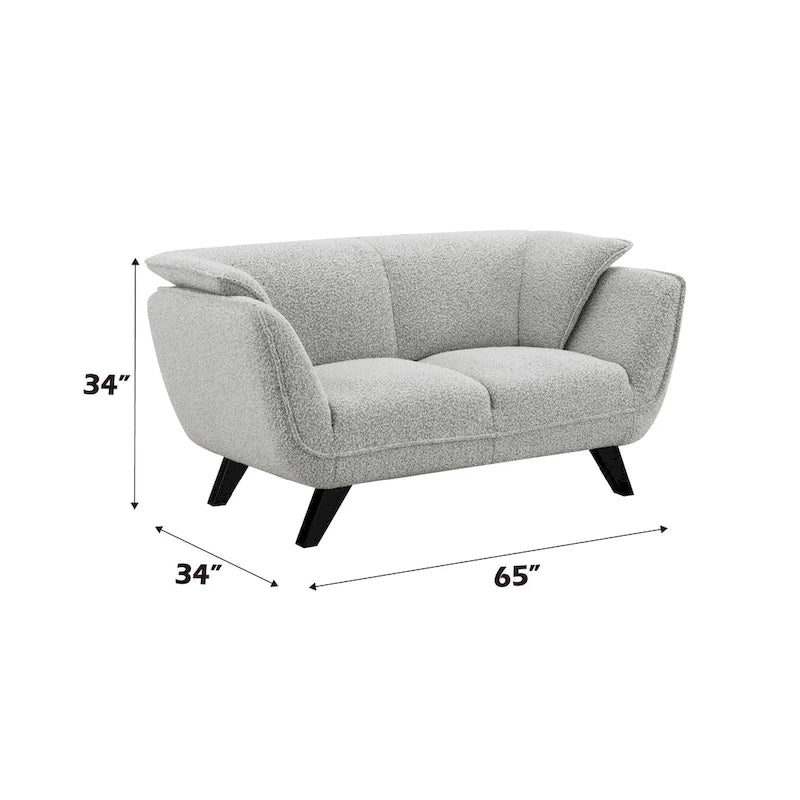 Light Gray Boucle Loveseat with Wooden Frame