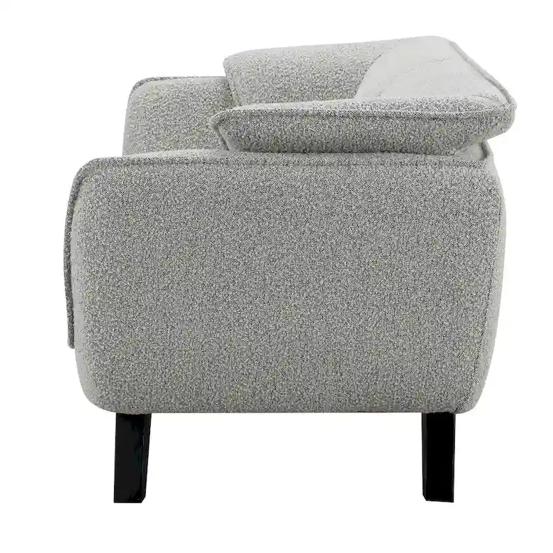 Light Gray Boucle Loveseat with Wooden Frame