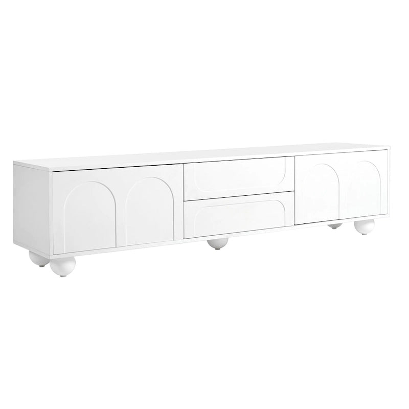 Modern Storage TV Stand with 2 Rebound Cabinets, 2 Drawers and 5 Round Legs for Living Room Bedroom