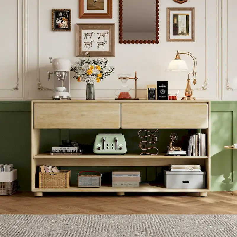 Console Table with Drawers and Shelves for Entryway