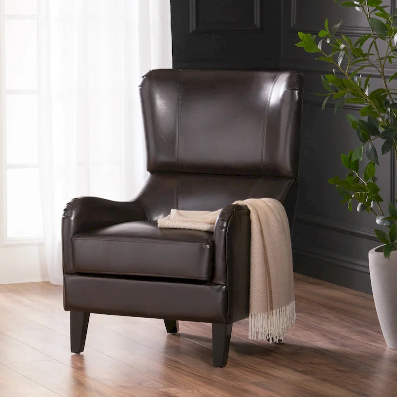 27 High Back Accent Chair with Birch Wood Legs