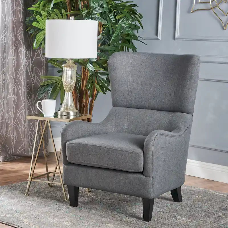 27 High Back Accent Chair with Birch Wood Legs