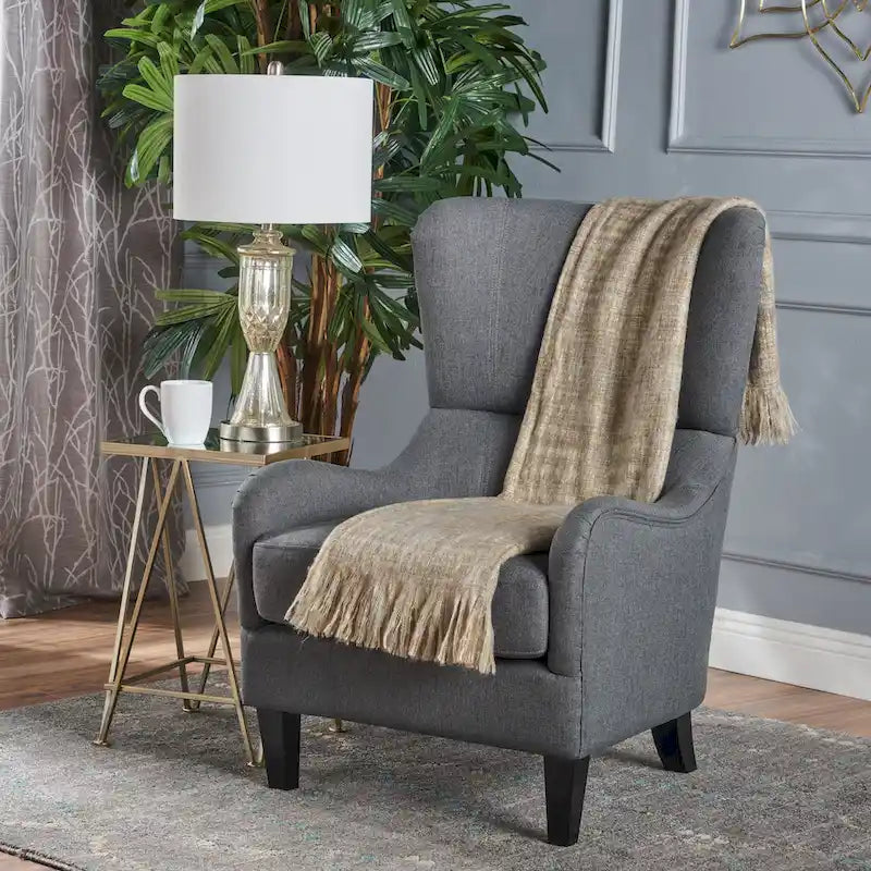 27 High Back Accent Chair with Birch Wood Legs