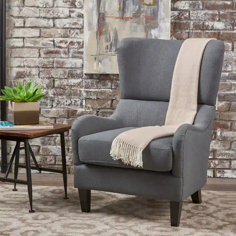 27 High Back Accent Chair with Birch Wood Legs