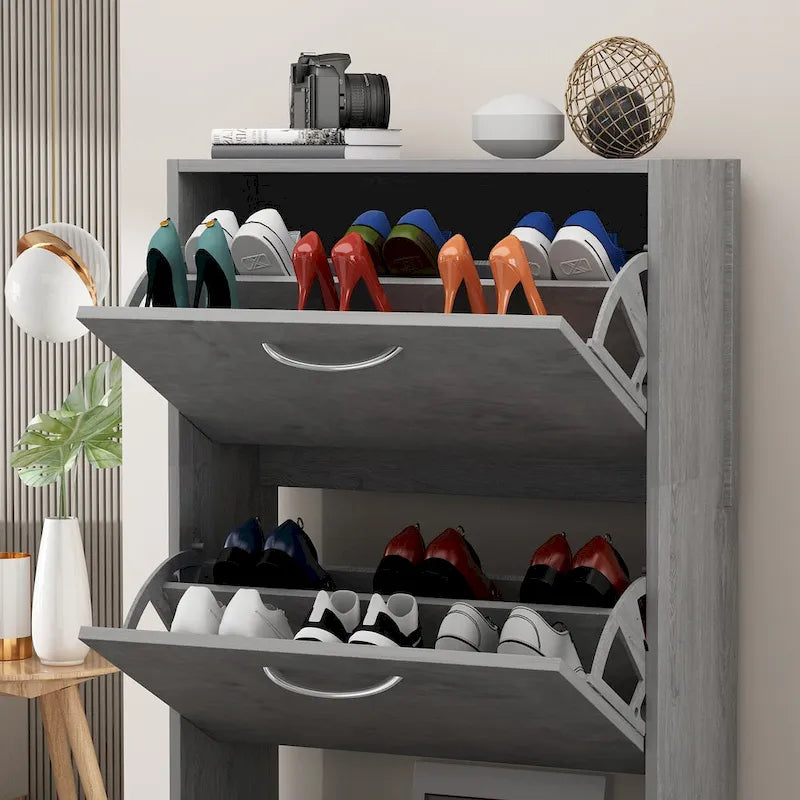 Moderner Schuhschrank für den Eingangsbereich, 2-stufiger Bodenschuhschrank