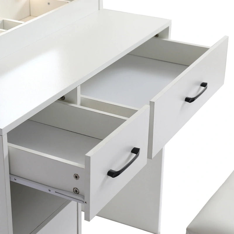 Vanity Table with Lighted Mirror and 3 Drawers and Storage Cabinet