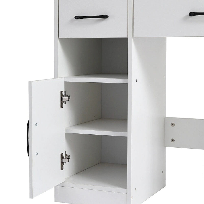 Vanity Table with Lighted Mirror and 3 Drawers and Storage Cabinet