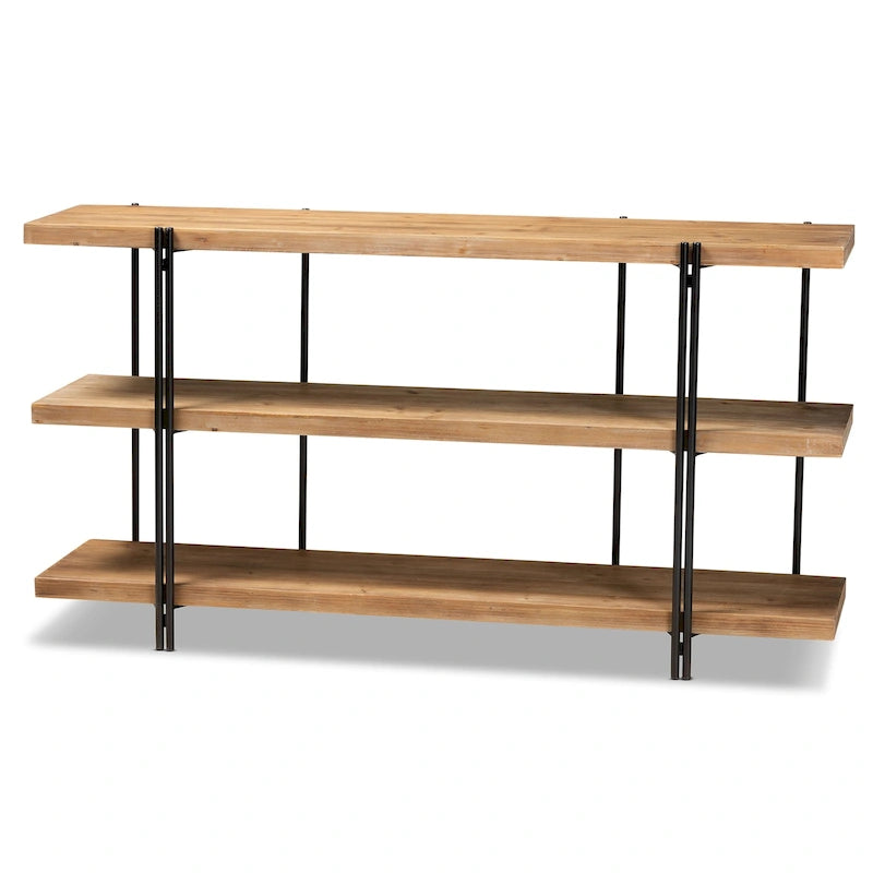 Finished Wood and Black Finished Metal Console Table