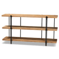 Finished Wood and Black Finished Metal Console Table