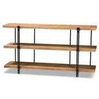 Finished Wood and Black Finished Metal Console Table