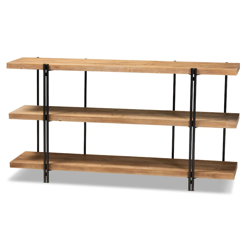 Finished Wood and Black Finished Metal Console Table