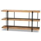 Finished Wood and Black Finished Metal Console Table