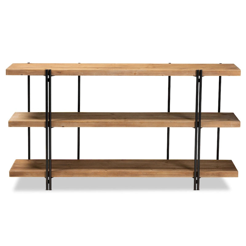 Finished Wood and Black Finished Metal Console Table
