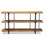 Finished Wood and Black Finished Metal Console Table