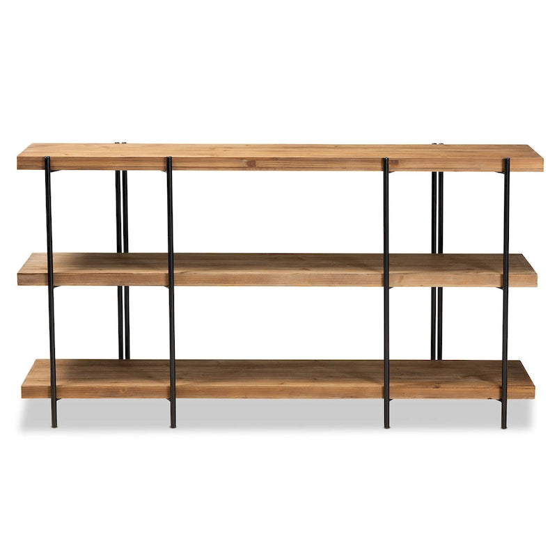 Finished Wood and Black Finished Metal Console Table