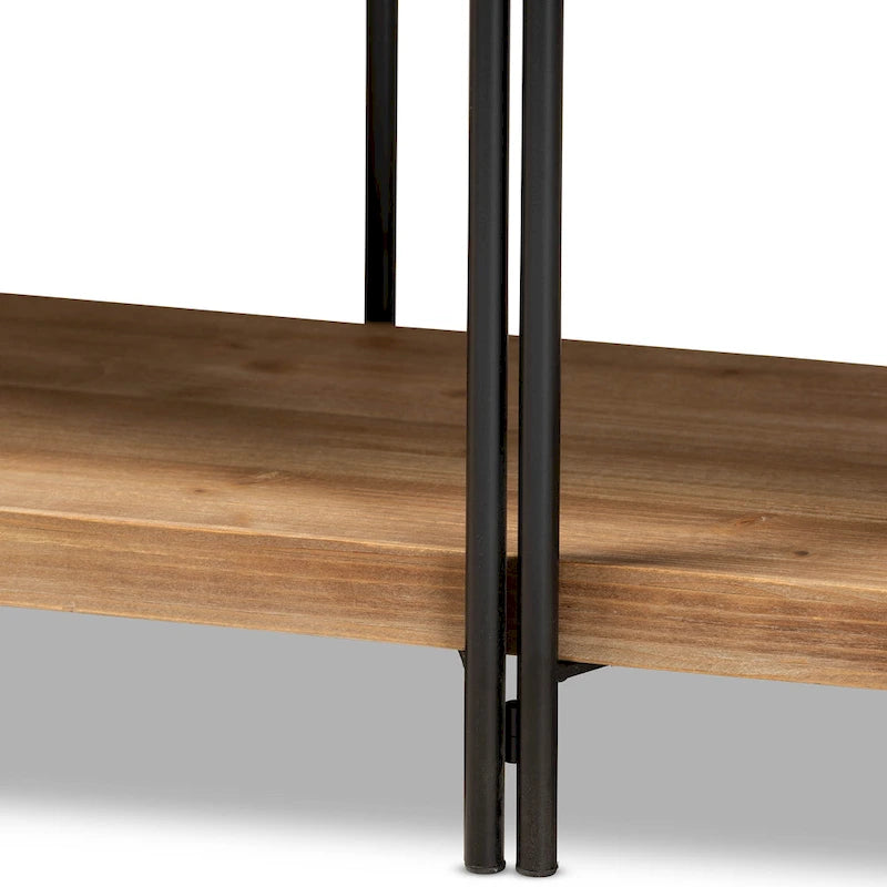Finished Wood and Black Finished Metal Console Table