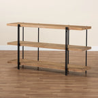 Finished Wood and Black Finished Metal Console Table