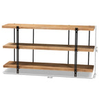 Finished Wood and Black Finished Metal Console Table
