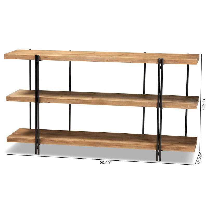 Finished Wood and Black Finished Metal Console Table