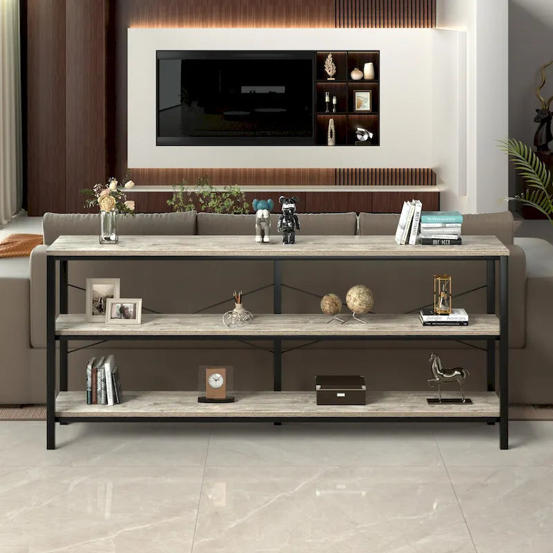 Table console de canapé de 55, étroite et longue, pour entrée, avec étagère de rangement et fonction de meuble TV