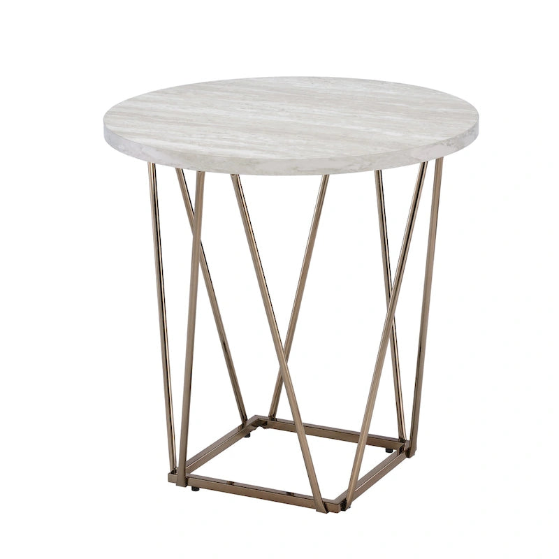 Marble Top Side Table with Metal Base
