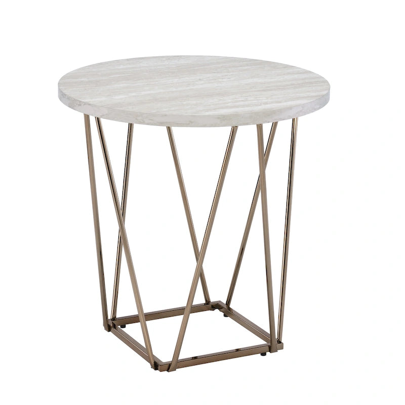Marble Top Side Table with Metal Base