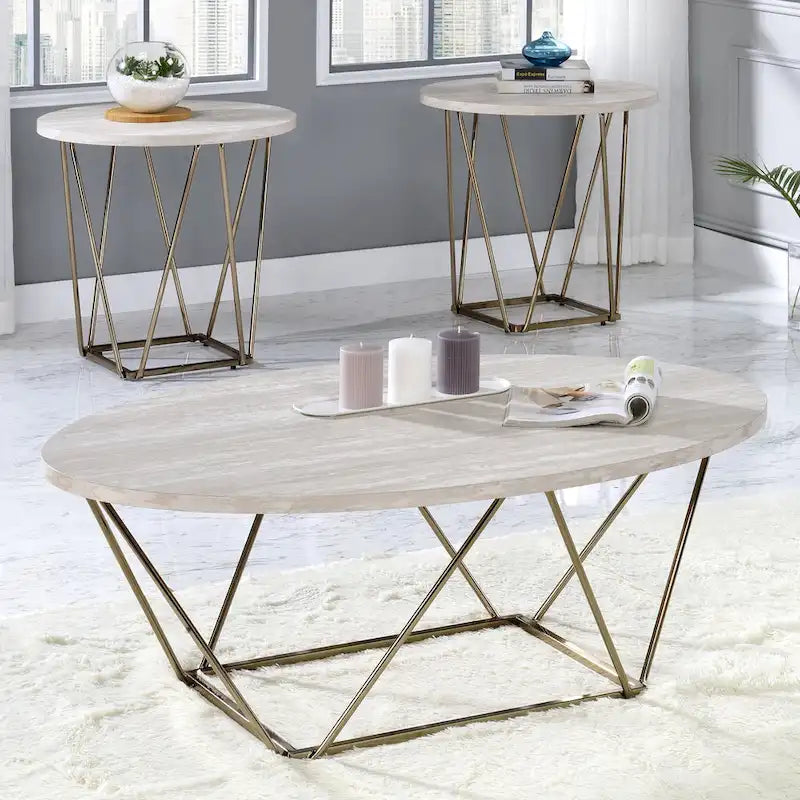 Marble Top Side Table with Metal Base