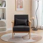 Mid Century Boucle Upholstered Solid Wood Accent Armchair with Pillow