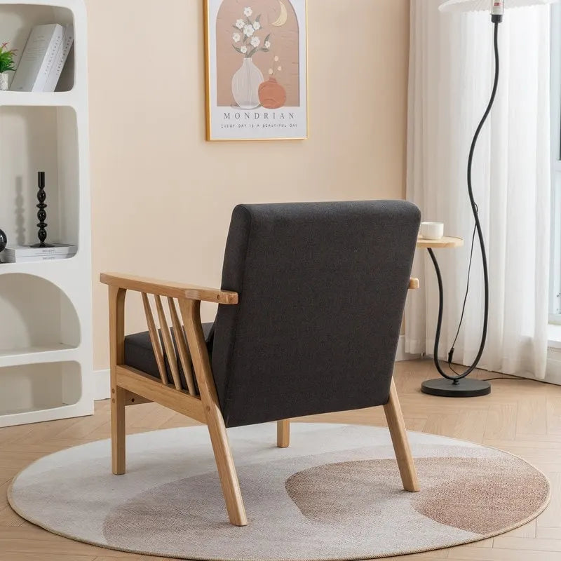 Mid Century Boucle Upholstered Solid Wood Accent Armchair with Pillow