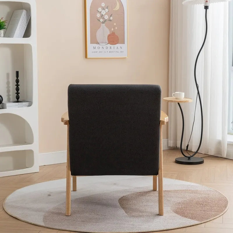 Mid Century Boucle Upholstered Solid Wood Accent Armchair with Pillow