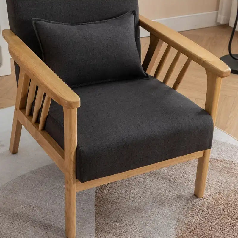 Mid Century Boucle Upholstered Solid Wood Accent Armchair with Pillow