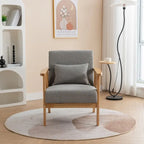 Mid Century Boucle Upholstered Solid Wood Accent Armchair with Pillow