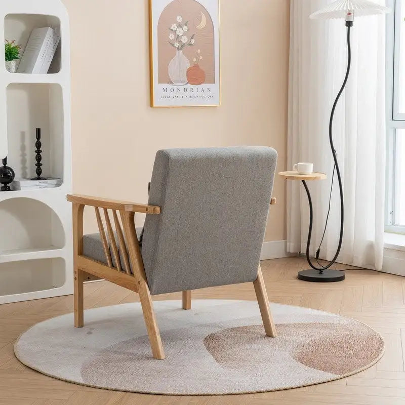 Mid Century Boucle Upholstered Solid Wood Accent Armchair with Pillow