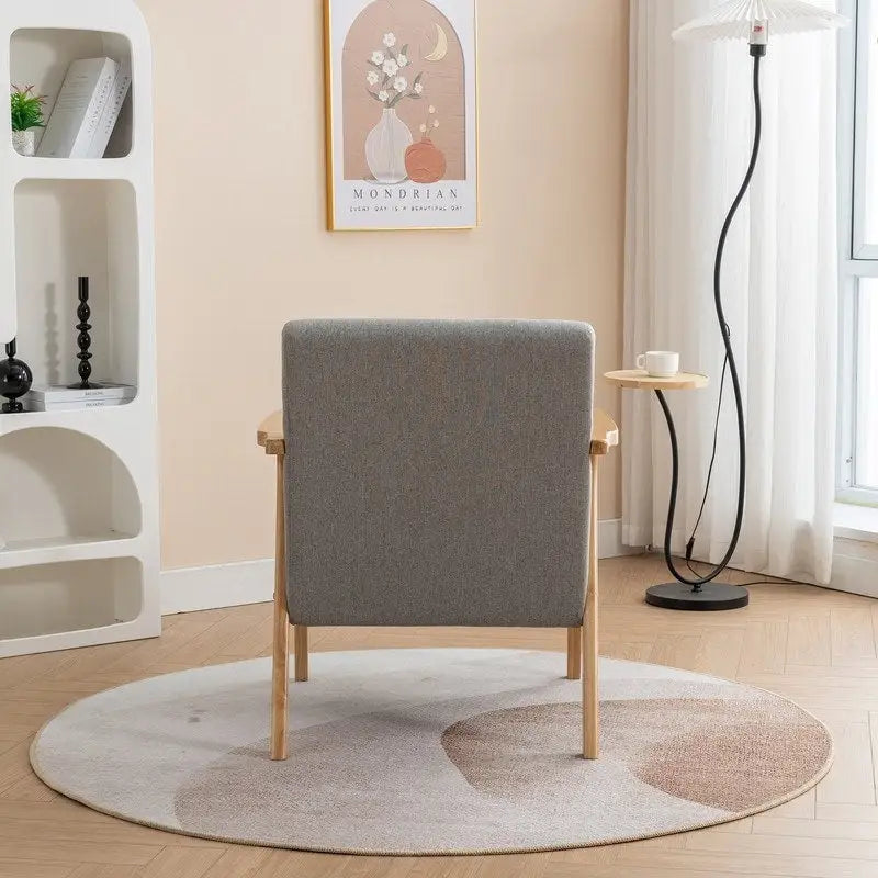 Mid Century Boucle Upholstered Solid Wood Accent Armchair with Pillow