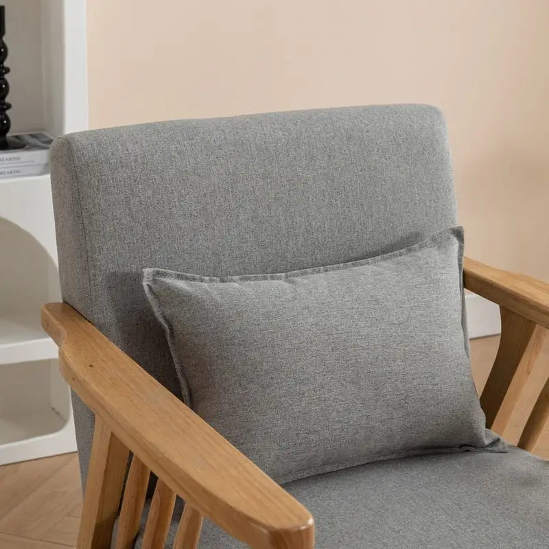 Mid Century Boucle Upholstered Solid Wood Accent Armchair with Pillow