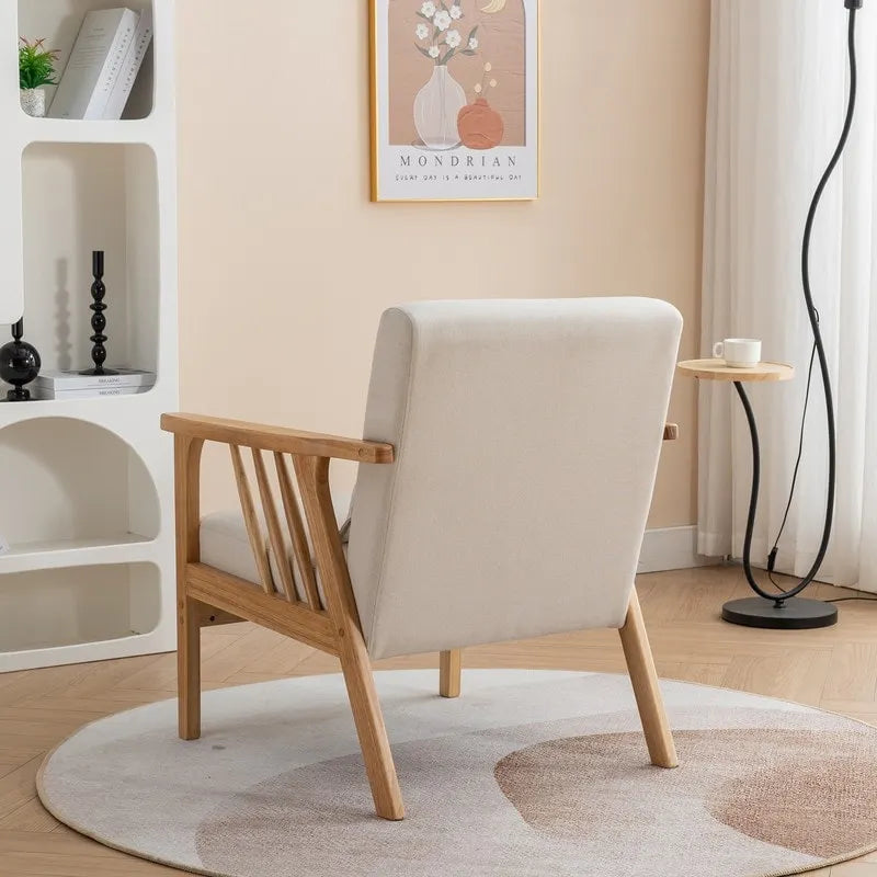 Mid Century Boucle Upholstered Solid Wood Accent Armchair with Pillow