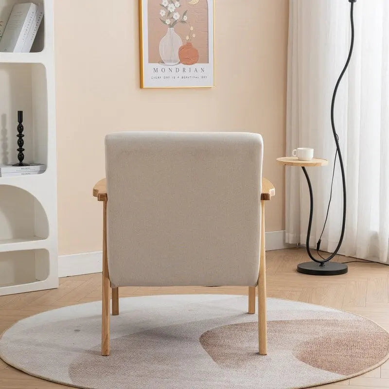 Mid Century Boucle Upholstered Solid Wood Accent Armchair with Pillow