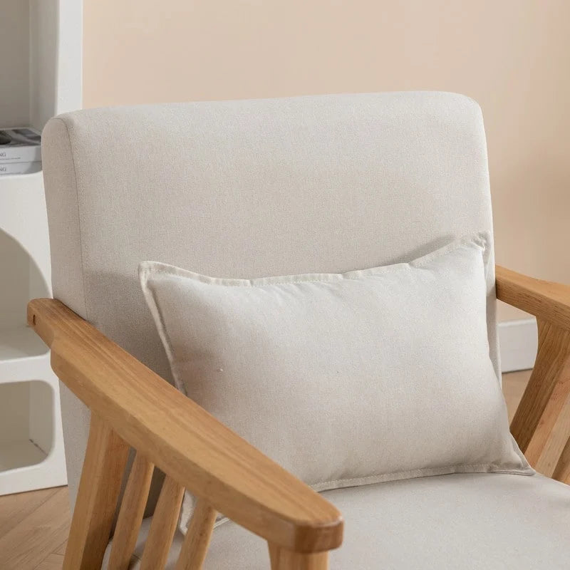 Mid Century Boucle Upholstered Solid Wood Accent Armchair with Pillow