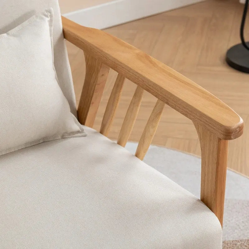 Mid Century Boucle Upholstered Solid Wood Accent Armchair with Pillow