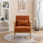 Mid Century Boucle Upholstered Solid Wood Accent Armchair with Pillow