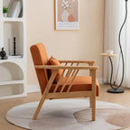 Mid Century Boucle Upholstered Solid Wood Accent Armchair with Pillow