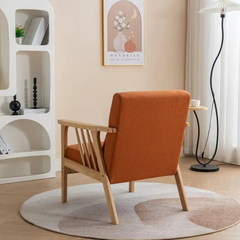 Mid Century Boucle Upholstered Solid Wood Accent Armchair with Pillow