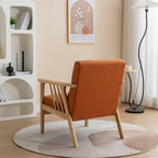 Mid Century Boucle Upholstered Solid Wood Accent Armchair with Pillow