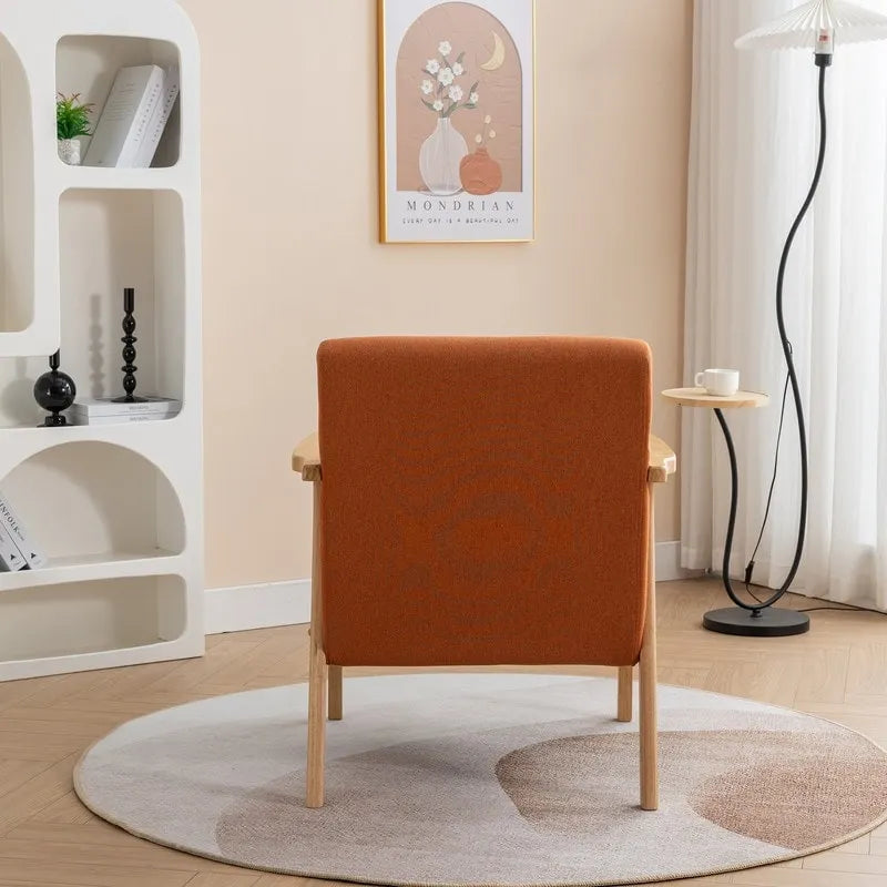 Mid Century Boucle Upholstered Solid Wood Accent Armchair with Pillow